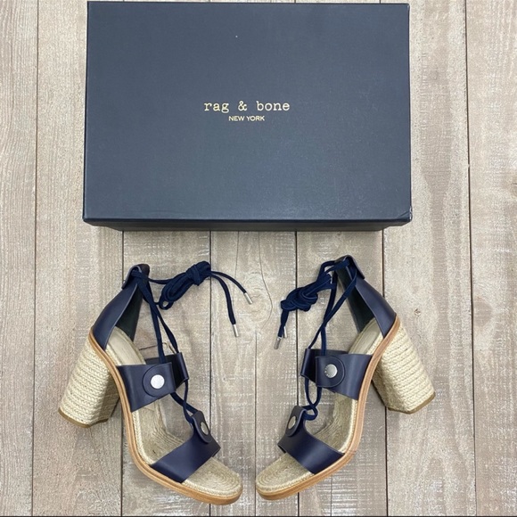 Rag & Bone Eden laced up block heal leather sandal Navy 6.5 - Picture 5 of 6